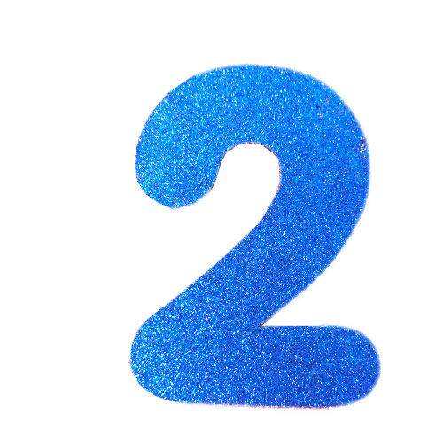 Número 2 em Eva Azul com Glitter 13cm Evamax