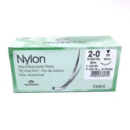 Nylon Mon. Tecnofio 2-0 com Agulha 3/8 Tri30mm Caixa com 24