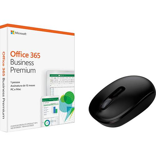 Office 365 Business Premium + Mouse Wireless 1850 Preto - Microsoft