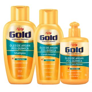Óleo de Argan Pós Química Niely Gold - Shampoo + Condicionador + Creme de Pentear Kit