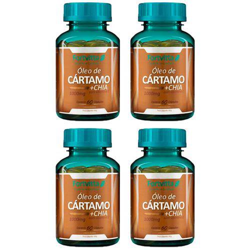 Óleo de Cártamo e Chia com Vitamina e - 4 Un de 60 Cápsulas - Fortvitta