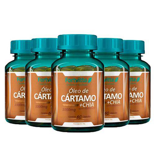 Óleo de Cártamo e Chia com Vitamina e - 5 Un de 60 Cápsulas - Fortvitta