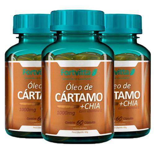 Óleo de Cártamo e Chia com Vitamina e - 3 Un de 60 Cápsulas - Fortvitta