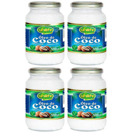 Óleo de Coco Extra Virgem - 4 Un de 500 Ml - Unilife