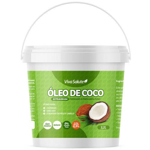 Óleo de Coco Viva Salute 100% Puro Extra Virgem - 3,2 Litros