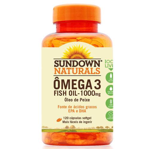 Óleo de Peixe Ômega 3 em Cápsulas Fish Oil 1000mg - Sundown Vitaminas - 120 Cápsulas