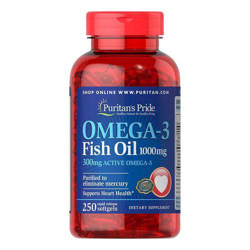 Omega-3 Fish Oil 1000mg Puritans Pride (300mg Active Omega-3) - 100 Softgels