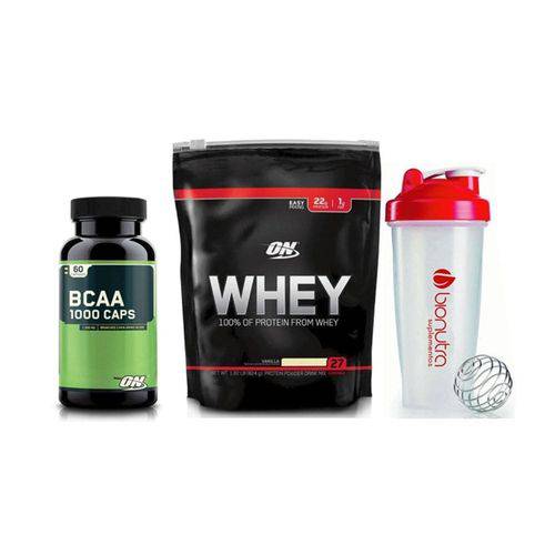 On Whey 100% 837g (Baunilha) + Bcaa 60 Caps - Optimum Nutrition