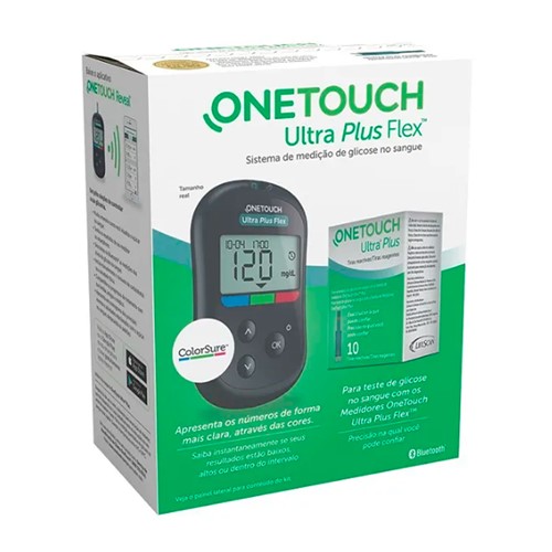 One Touch Ultra Plus Flex Kit Monitor de Glicemia com 1 Aparelho + 1 Lancetador + 10 Tiras Teste