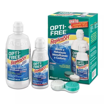 Opti-Free RepleniSH Solução Desinfecção Multipropósito 300ml + Grátis 120ml + 1 Estojo para Lentes