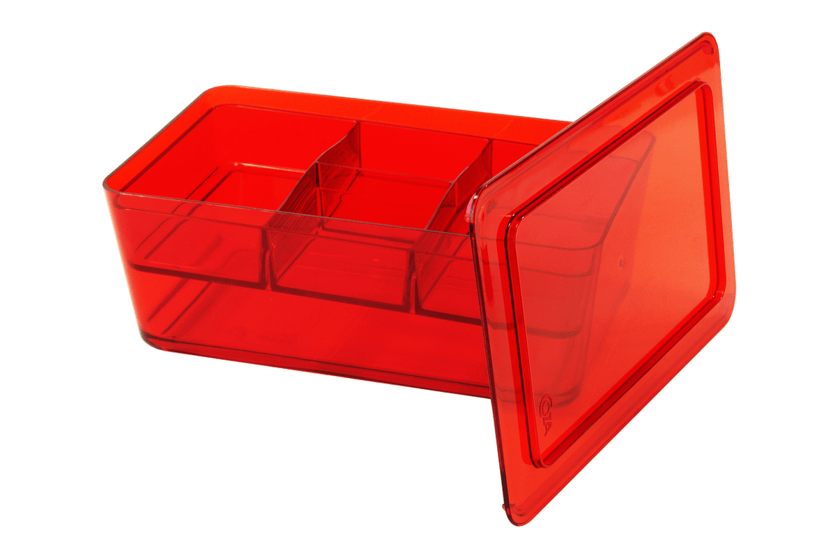 Organizador Retangular com Divisória - Retrô 27,8 X 17,5 X 11 Cm Vermelho Transparente Coza