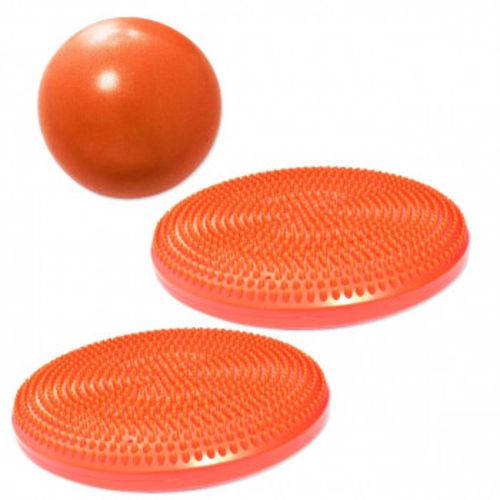 Overball para Pilates 25cm Laranja + 2 Discos Inflaveis de Equilibrio Liveup