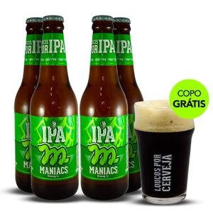 Pack 4 Cerveja Maniacs IPA 355ml + Copo Grátis
