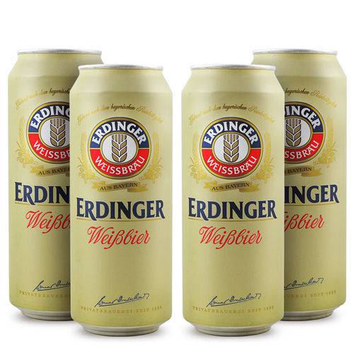 Pack 4 Cervejas Alemã Erdinger Weissbier Lata 500ml