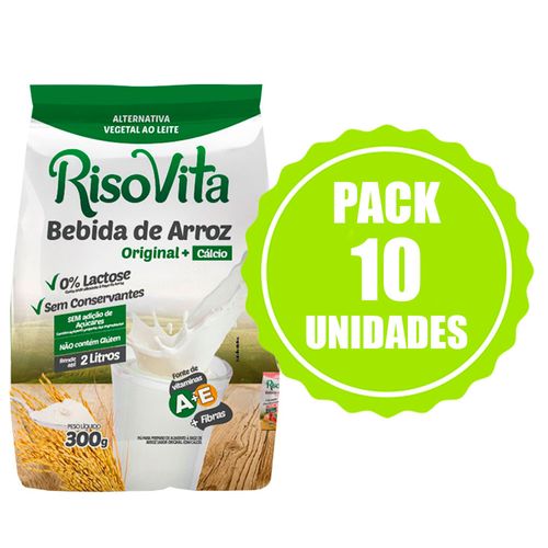 Pack Bebida Leite de Arroz em Pó Original + Cálcio - 10 Unidades - Risovita - 300g