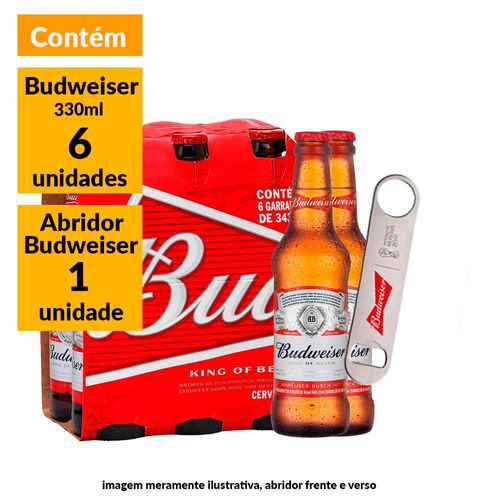Pack Budweiser 330ml(6 Unidades) + Abridor Budweiser (2 Unidades)