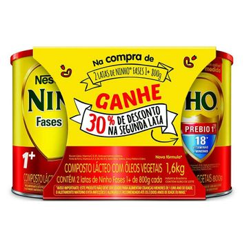 Pack Ninho Fases 1+ Nestle 800g 2un 30%desc Seg Lata