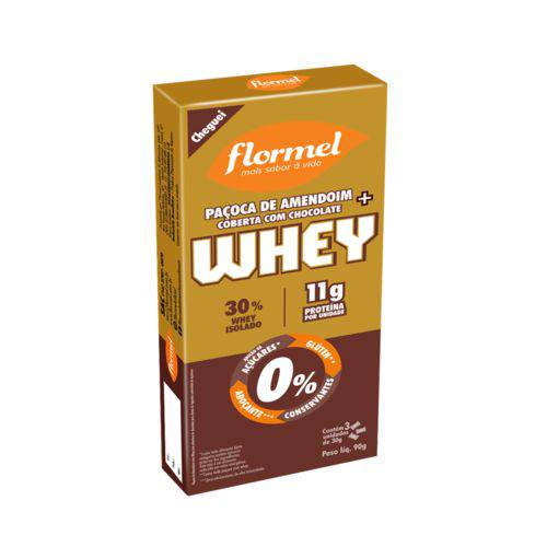 Paçoca com Whey e Chocolate Zero - Pacote com 3 Unidades - Flormel
