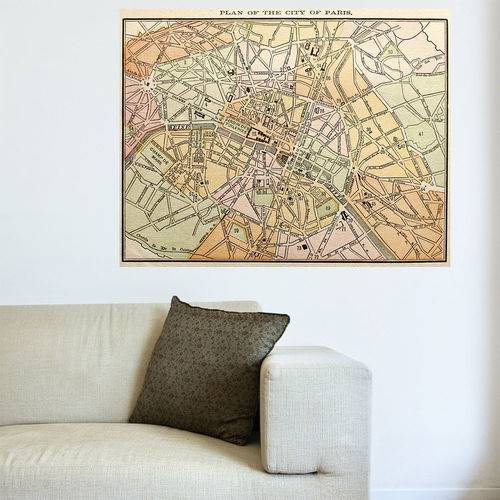 Painel Adesivo de Parede - Mapa Paris Vintage - N2009