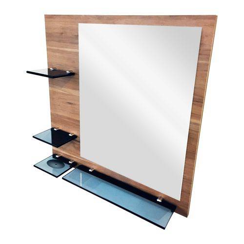 Painel Mdf Espelheira Canelato com Espelho 40x50 Cm e Prateleiras em Vidro Fumê 8mm – Madglass