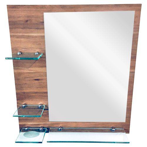 Painel Mdf Espelheira Canelato com Espelho 40x50 Cm e Prateleiras em Vidro Incolor 8mm – Madglass