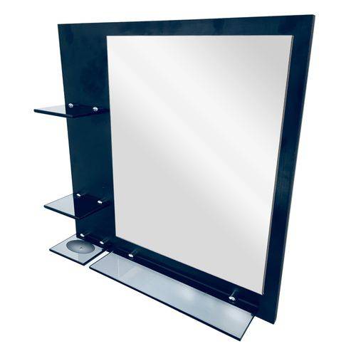 Painel Mdf Espelheira Preto Onix com Espelho 40x50 Cm e Prateleiras em Vidro Fumê 8mm – Madglass
