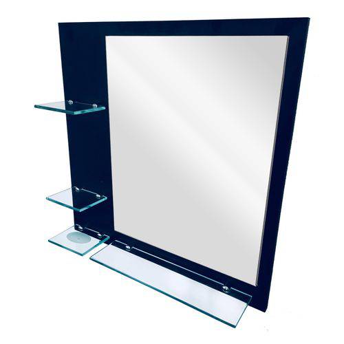 Painel Mdf Espelheira Preto Onix com Espelho 40x50 Cm e Prateleiras em Vidro Incolor 8mm – Madglass
