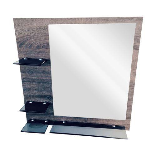 Painel Mdf Espelheira Rustick com Espelho 40x50 Cm e Prateleiras em Vidro Fumê 8mm – Madglass