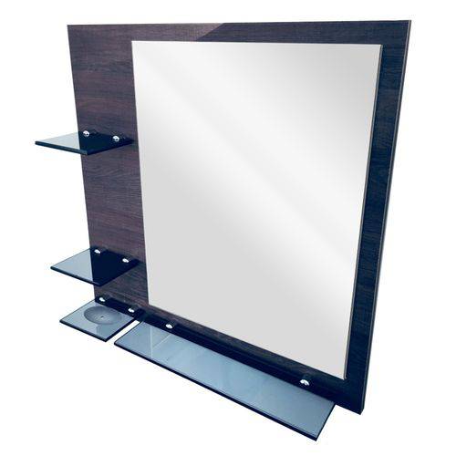Painel Mdf Espelheira Toledo com Espelho 40x50 Cm e Prateleiras em Vidro Fumê 8mm – Madglass