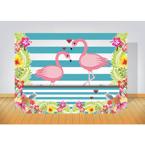 Painel + Saia Flamingos Tropical 02 Kit Profissional