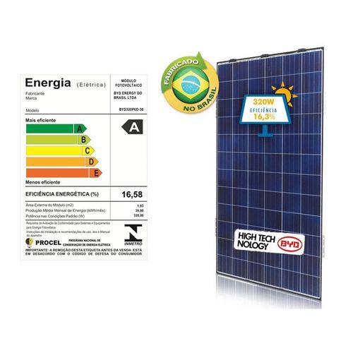 Painel Solar Byd Aldo Solar 320p6d-36 72 Cel Policristalino Vidro/vidro 320w Finame/bndes