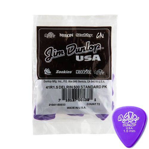 Palheta Dunlop Derlin 500 1.5mm P/ Guitarra Violão - Pack com 72 Unidades