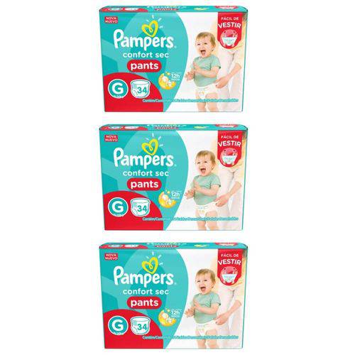 Pampers Comfort Sec Pants Fralda Infantil G C/34 (kit C/03)