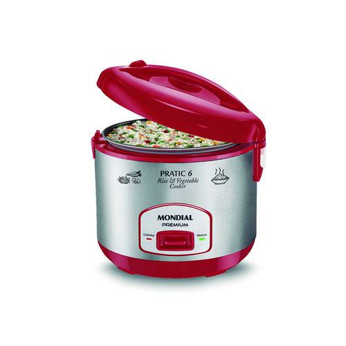 Panela Eletrica Pratic Rice & Vegetables 6 Red Premium Mondial 400W Vermelho/Inox PE-35