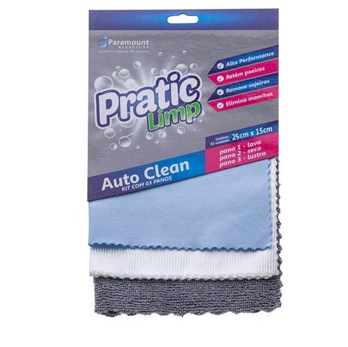 Pano de Limpeza Auto Clean 3 PÇS 25X15CM - 33402