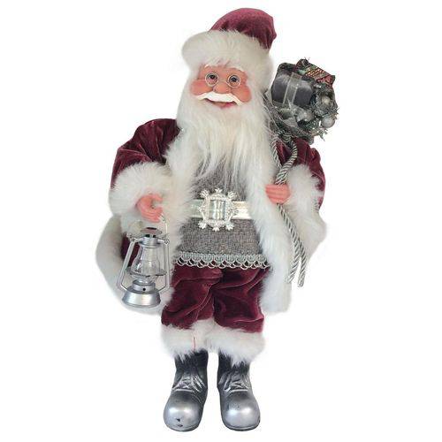 Papai Noel com Lampião e Saco de Presente 47 Cm Cromus