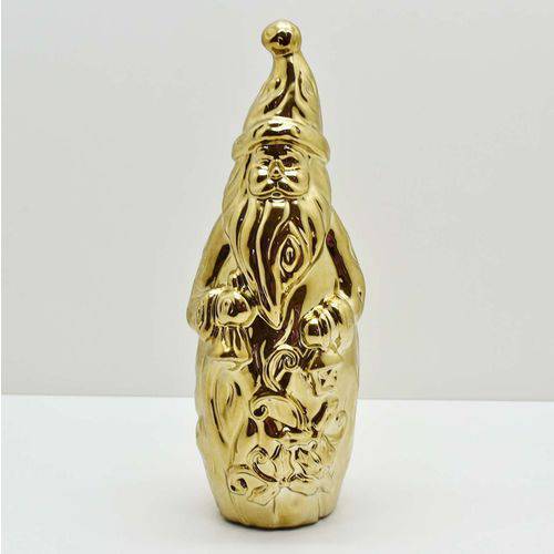 Papai Noel Decor Cerâmica 27cm Dourado Natal - 56851