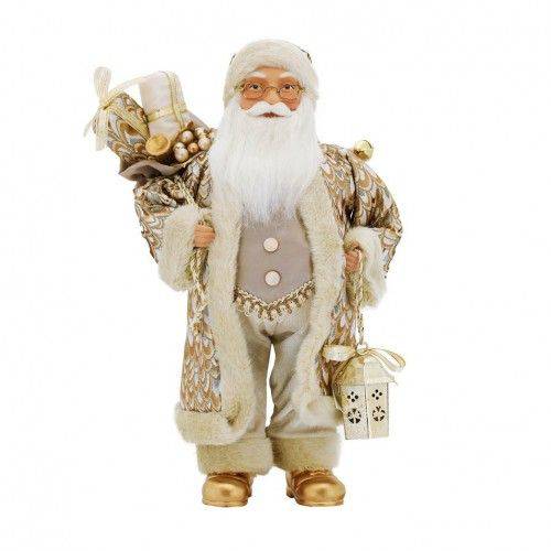 Papai Noel Luxo Must Lord Branco e Dourado 41cm - Magizi