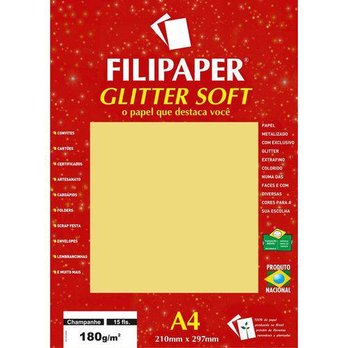 Papel A4 Color Glitter Soft Champanhe 180g. Filipaper Cx.c/15