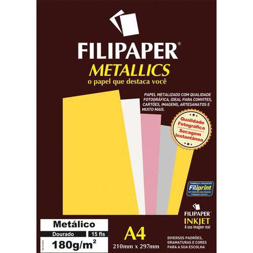 Papel A4 Metalico Dourado 180gr. Filipaper Pct.c/15