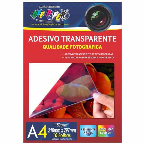 Papel Adesivo A4 Transparente 150g Off Paper 10 Folhas 1027394