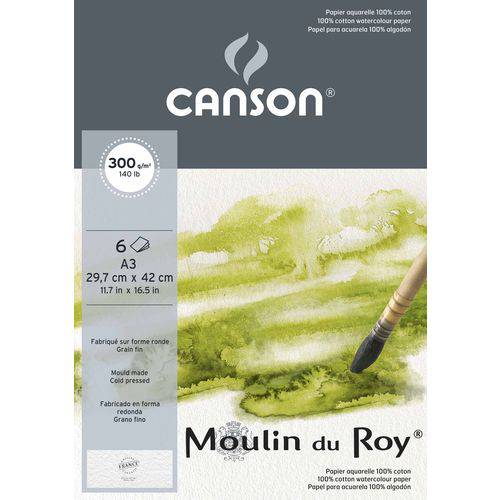 Papel Aquarela Moulin Du Roy 300 G/m² A-3 29,7 X 42,0 Cm com 06 Folhas Pochette Canson