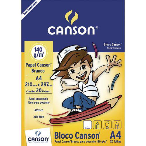 Papel Canson A4 Branco 140g/m2 Bloco-canson