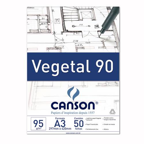 Papel Canson Vegetal para Desenho Técnico A3 90G Pacote com 50 Folhas