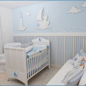 Papel de Parede Adesivo Infantil Listrado Azul e Bege Quarto de Bebê Menino Fabinho LT18108M