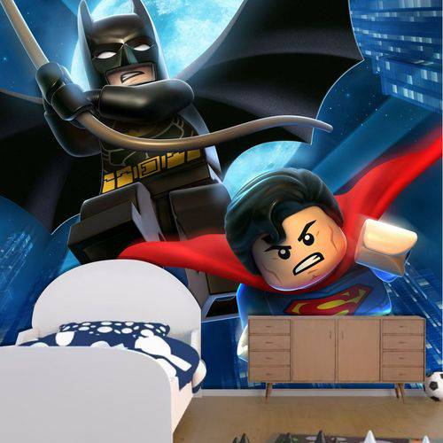 Papel de Parede Adesivo, Superman e Batman Lego