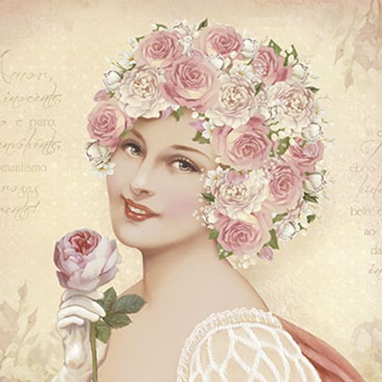 Papel Decoupage Adesiva Litoarte DA20-082 20x20cm Dama com Flores Rosas e Brancas