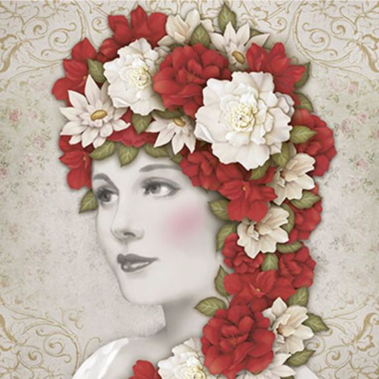 Papel Decoupage Adesiva Litoarte DA20-083 20x20cm Dama com Flores Vermelhas e Brancas
