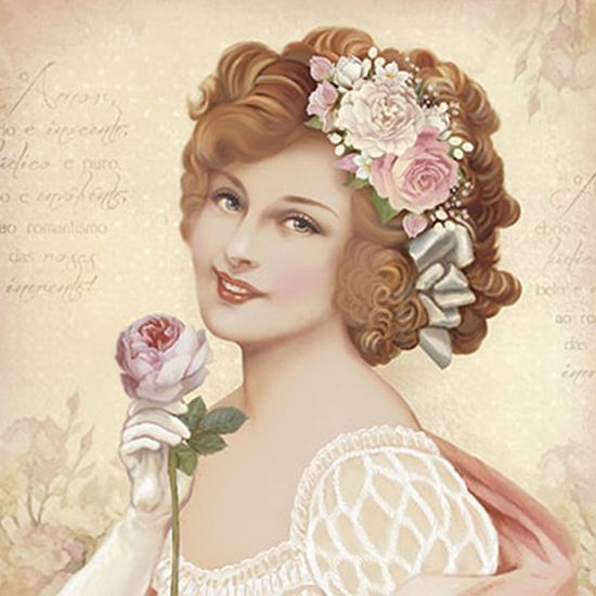 Papel Decoupage Adesiva Litoarte DAXV-073 15x15cm Mulher com Flores Rosas e Brancas