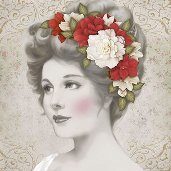 Papel Decoupage Adesiva Litoarte DAXV-074 15x15cm Dama com Flores Brancas e Vermelhas